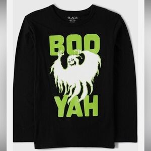 Kids Halloween Boo Yah Ghost Shirt Glow in the Dark NWOT